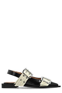 Pointed-Toe Buckled Ballet Flats