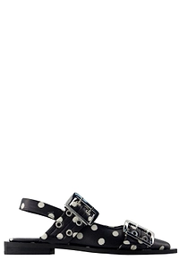 Ganni Polka Dot Printed Buckle Fastened Flats