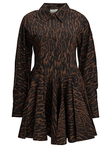Ganni Animal Print Flared Shirt Dress
