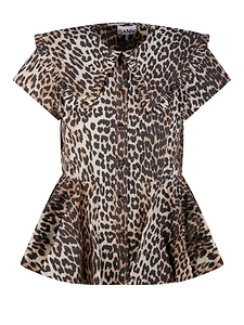 Ganni Ruffled Leopard-Print Buttoned Top