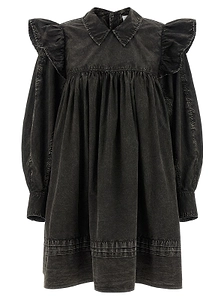Ganni Ruffled Washed Mini Shirt Dress