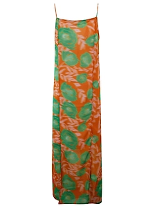 Ganni Side Slit Floral-Printed Slip Dress