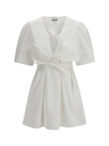 Ganni Bow Detailed V-Neck Mini Dress
