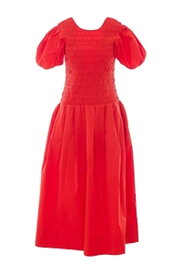 Smocked Puff-Sleeve Dress