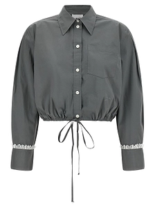 Ganni Cropped Lace-Trim Shirt