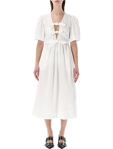 Ganni Tie-Front Cotton Midi Dress