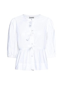 Ganni Poplin Peplum Tie Blouse