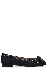 Ganni Denim Eyelet Bow Ballerinas