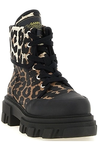 Ganni Trail Leopard-Printed Lace-Up Combat Boots