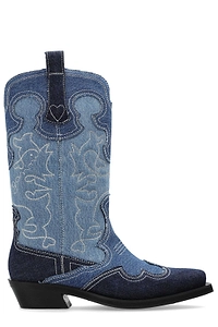 Ganni Western Denim Mid-Calf Boots