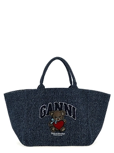 Ganni Xxl Bear Embroidered Tote Bag