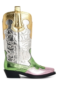 Ganni Embroidered Western Mid-Calf Boots