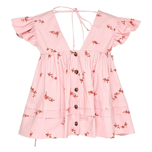 Ganni Floral Pinted V-Neck Blouse