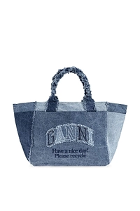 Ganni Frayed Logo Shopper Tote Bag