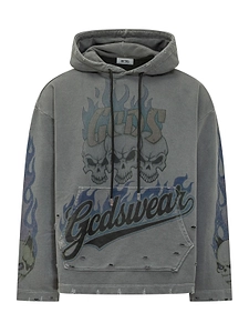 Gcds Graphic-Print Distressed Drawstring Hoodie