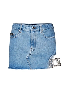Gcds Logo Embellished Cut-Out Denim Skirt