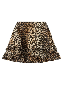 Ganni Leopard Printed Duchesse Mini Frill Skirt