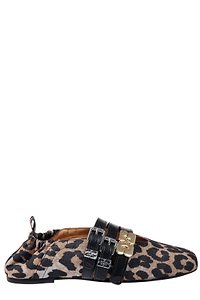 Ganni Leopard-Print Logo Detailed Ballet Flats
