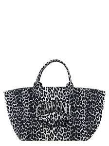 Ganni Leopard Printed Sequinned Xxl Tote Bag