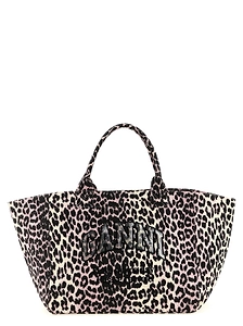 Ganni Leopard Printed Sequinned Xxl Tote Bag