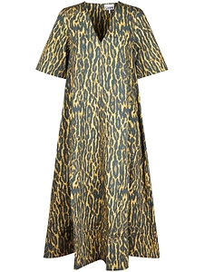 Ganni Leopard-Printed V-Neck Dress