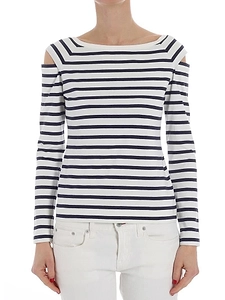 Fuzzi Cold-Shoulder Striped Top