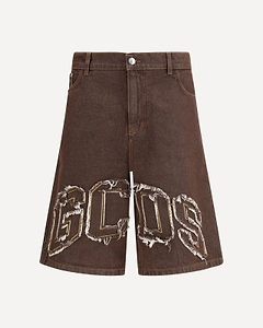 Gcds Lounge Logo Distressed Denim Shorts