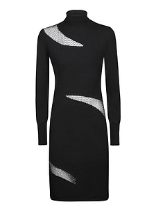 Genny Mesh Insert Rhinestone Mini Dress
