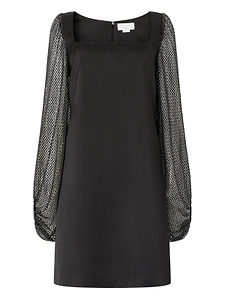 Genny Rhinestone Mesh-Sleeve Dress
