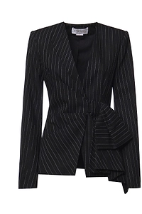 Genny Ruffled Pinstriped Blazer