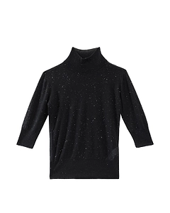 Genny Sequinned 3/4-Sleeve Turtleneck Knitted Top