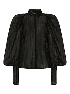 Genny Sheer Stripe Puff-Sleeve Top