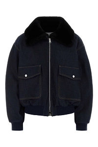 Givenchy Shearling Collar Padded Denim Jacket