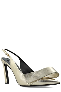 Twisted Ribbon Metallic Slingback Pumps