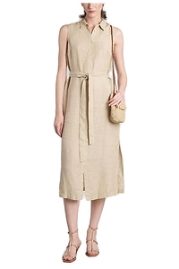 Belted Buttoned Sleeveless Midi Dress