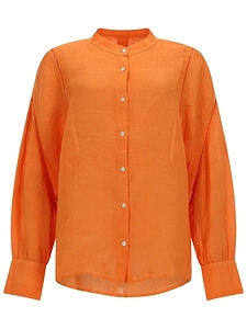 120% Lino Band Collar Button-Front Top
