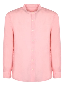 120% Lino Band-Collar Button-Up Shirt