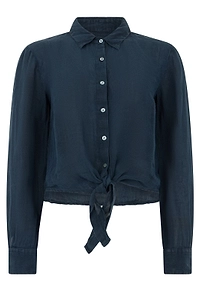 120% Lino Cropped Tie-Front Shirt