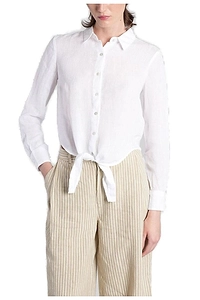 120% Lino Cropped Tie-Front Shirt
