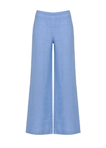 120% Lino Elastic-Waist Wide-Leg Pants