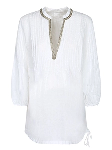 120% Lino Embellished Pintuck Tunic Top