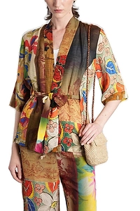 120% Lino Floral-Printed Tied-Waist Kimono