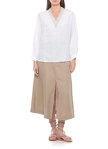 120% Lino Front Vent Midi Skirt
