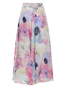 120% Lino Pleated Floral Skirt