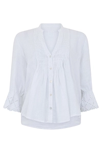 120% Lino Pintuck Bell-Sleeve Linen Top