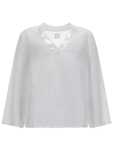 120% Lino Sequin-Embellished V-Neck Top