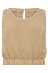 120% Lino Rhinestone Trim Cropped Top