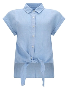 120% Lino Tie-Front Short-Sleeve Top