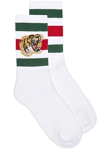 Gucci Tiger Embroidered Striped Socks