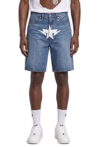 A Bathing Ape® Star-Print Logo Patch Denim Shorts